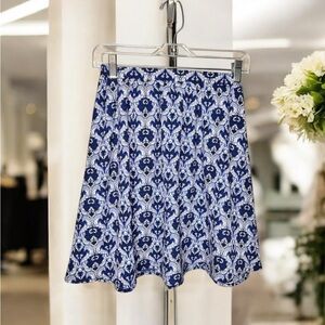 Painted Threads Blue Paisley Damask Print A-Line Flare Mini Skirt Size XS NWT